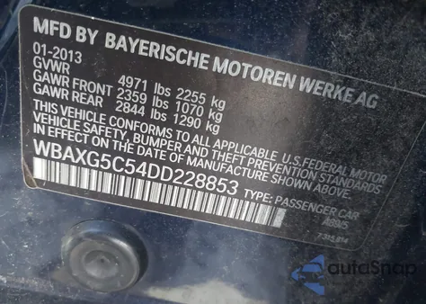 2013 BMW 528I из США, поврежденный, VIN WBAXG5C54DD228853